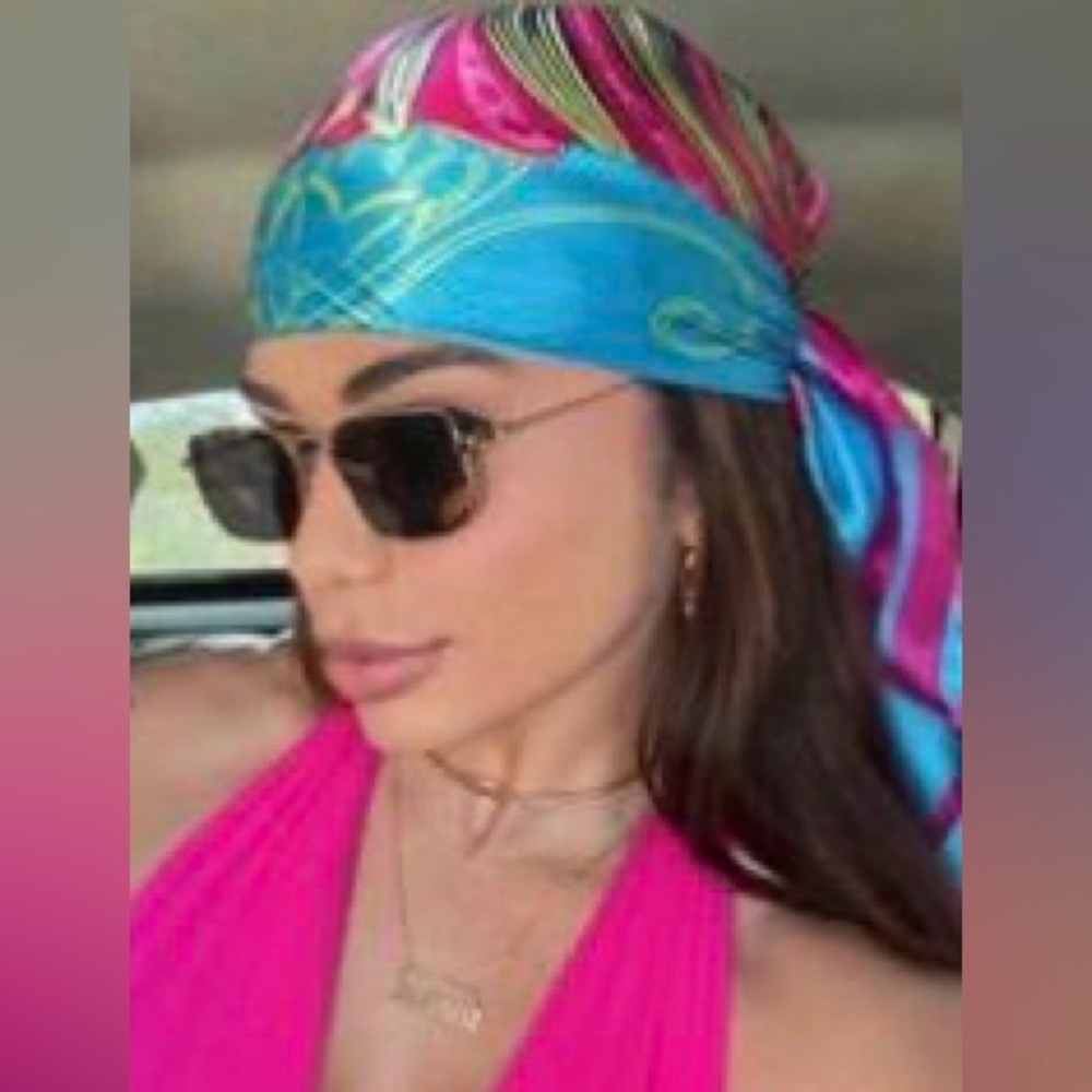 Vibrant Pink and Blue Silk Scarf